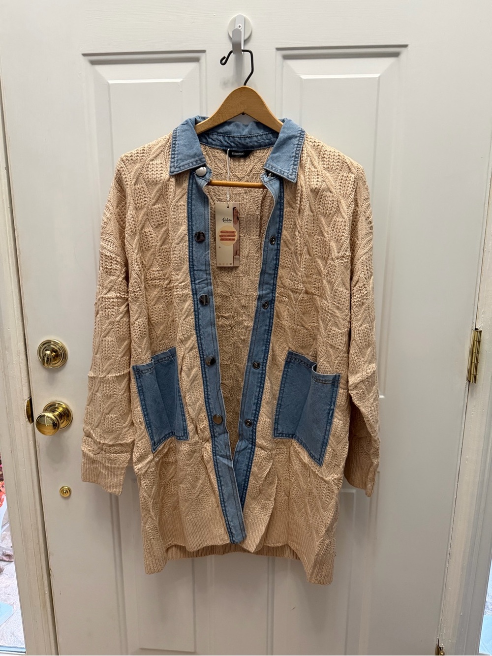 NWT Dokotoo Cardigan Sweaters for Women Denim Patchwork size Large